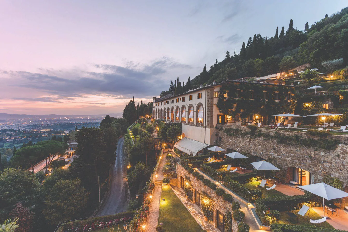 Nocturnal view of Belmond Villa San Michele terraces